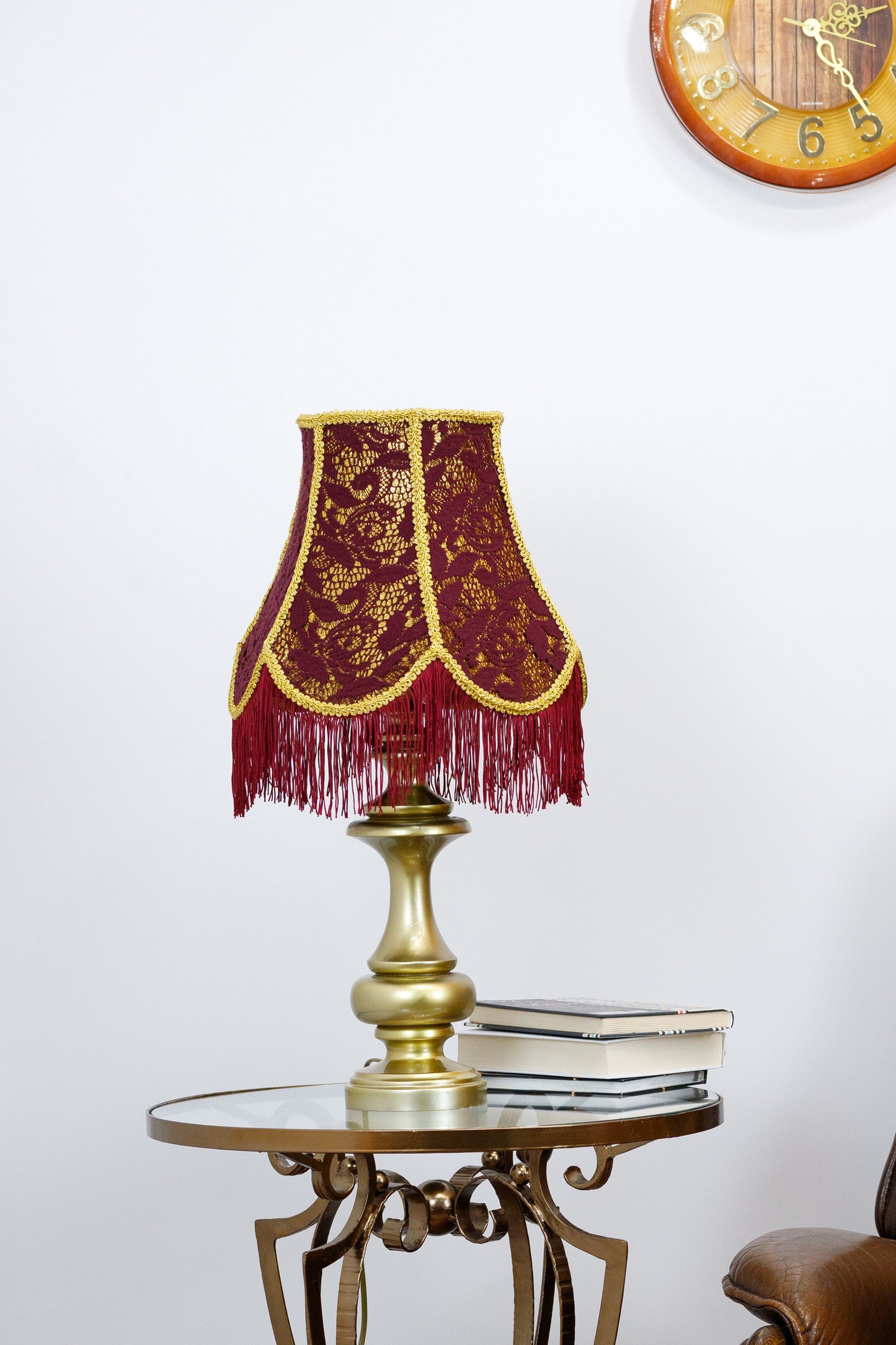 Victorian lampshade in burgundy color with fringe