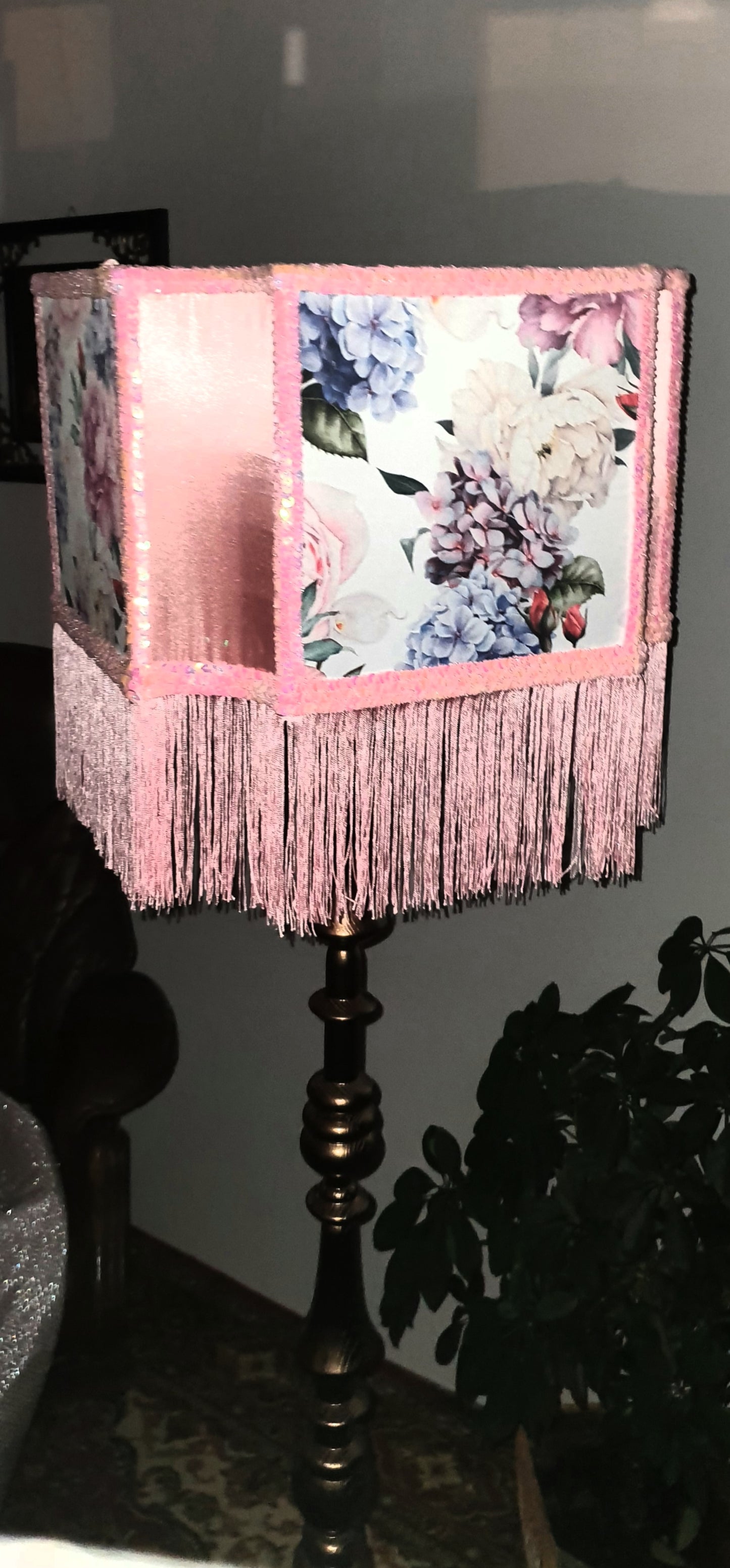 Lampshade, unique lampshades, designer pink flower lampshade. 2802
