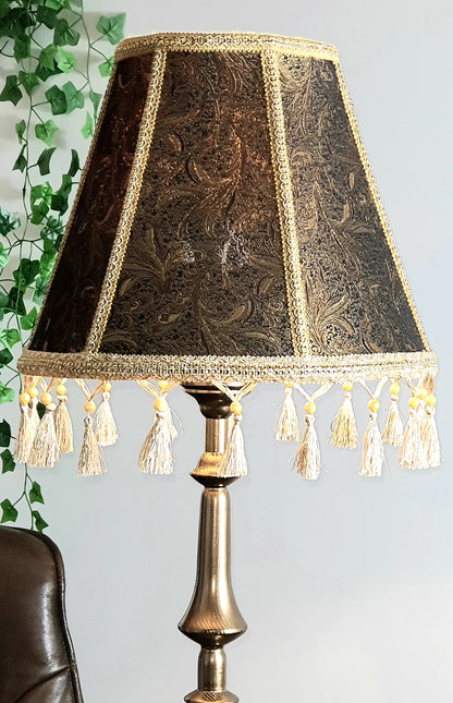 Relief lampshade of golden brown color in Victorian style with fringe. PRODUCT TO ORDER. 0205
