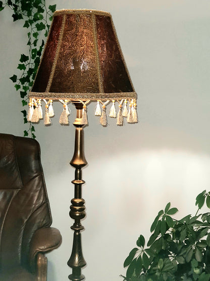 Relief lampshade of golden brown color in Victorian style with fringe. PRODUCT TO ORDER. 0205