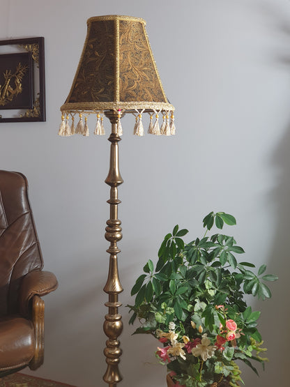 Relief lampshade of golden brown color in Victorian style with fringe. PRODUCT TO ORDER. 0205