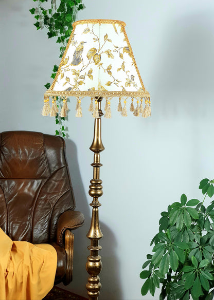 A lampshade with an embroidered pattern and fringe. № 3801