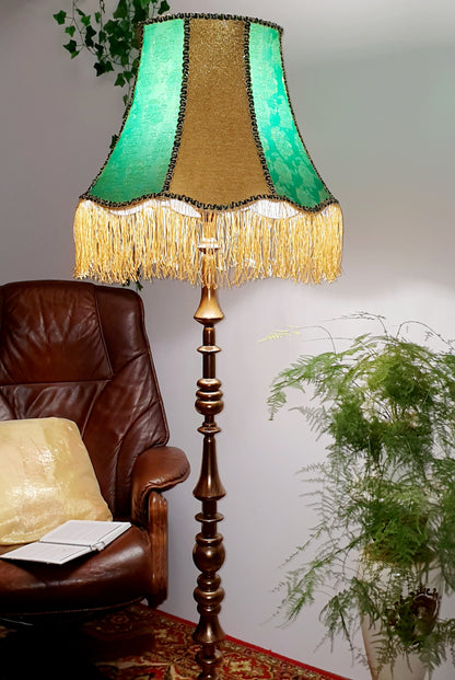 Lampshade, designer fabric, green lampshade with fringe. PRODUCT TO ORDER. 4703
