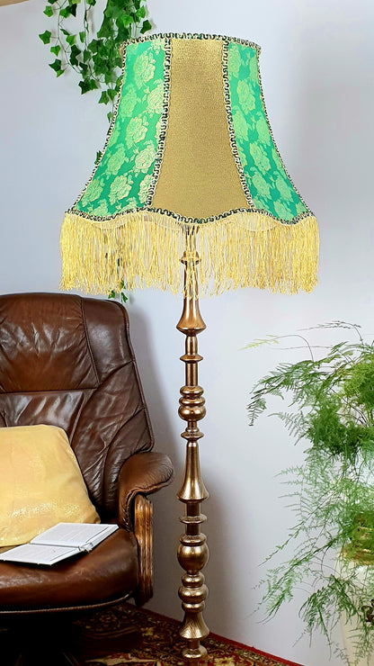Lampshade, designer fabric, green lampshade with fringe. PRODUCT TO ORDER. 4703