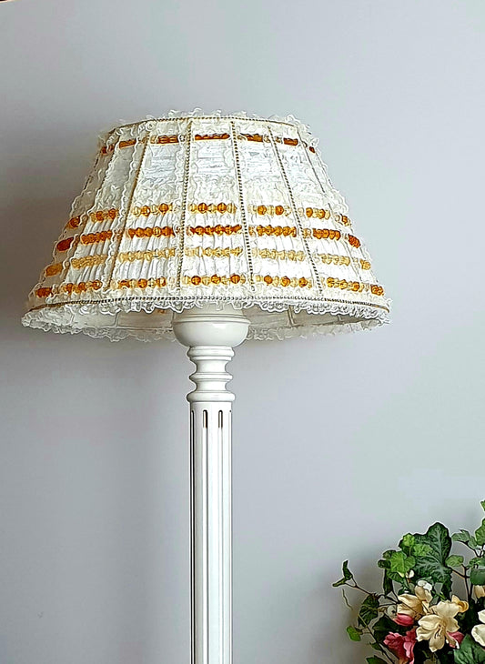 Lampshade. French Milk-Colored Guipure Lampshade with Lace Ribbon