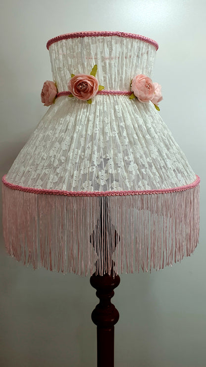 White guipure Victorian lampshade with rose
