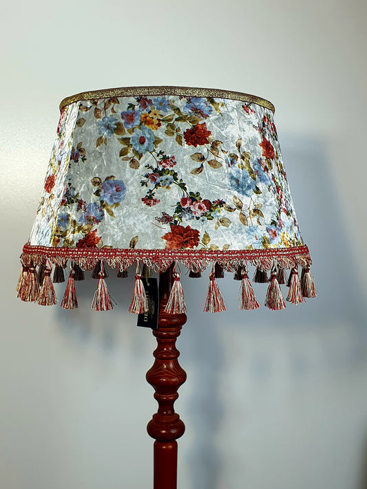 Floral velvet lampshade with fringe for floor lamps. Handmade. № 6501