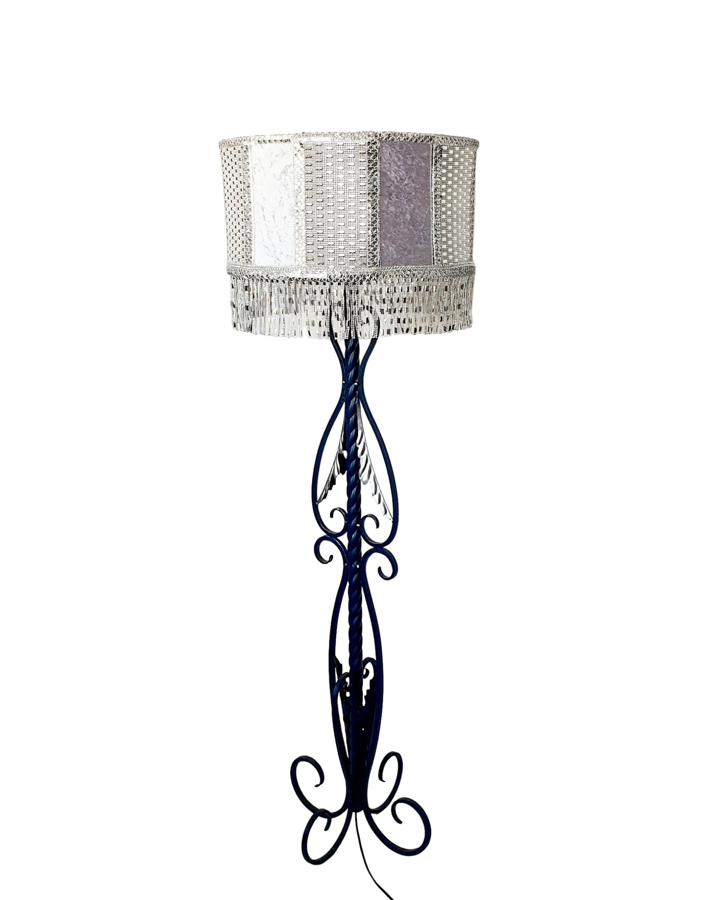 Silver velvet lampshade for a floor lamp. № 5805