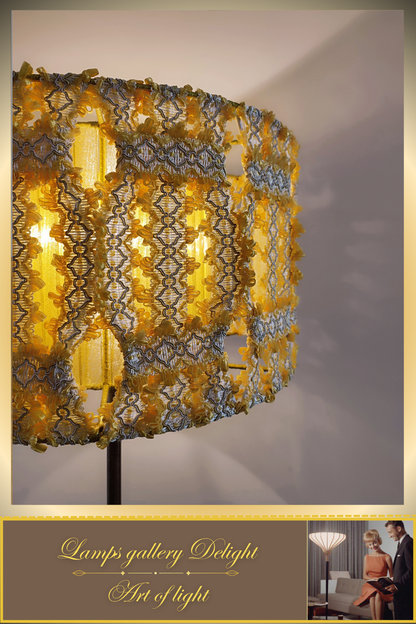 Floor lamp with a yellow lace shade. 4903 Product to order!