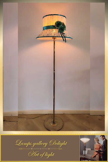 Floor lamp, flower lamp, art deco lamp. The floor lamp with a milky turquoise shade. 6103