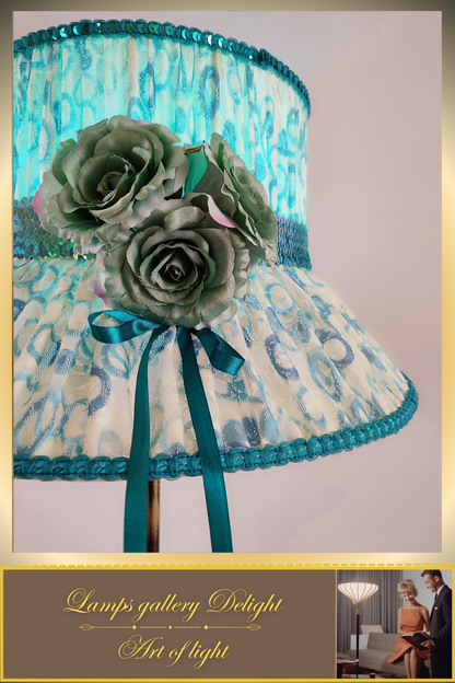 Floor lamp, flower lamp, art deco lamp. The floor lamp with a milky turquoise shade. 6103