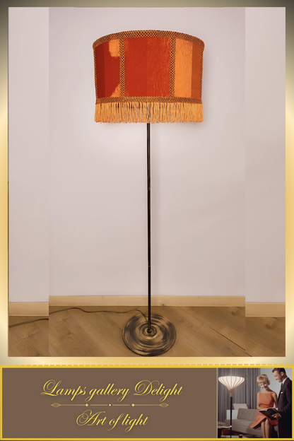 Floor lamp, art deco lamp, orange lamp, fabric shade, Handmade home lamp. 5807