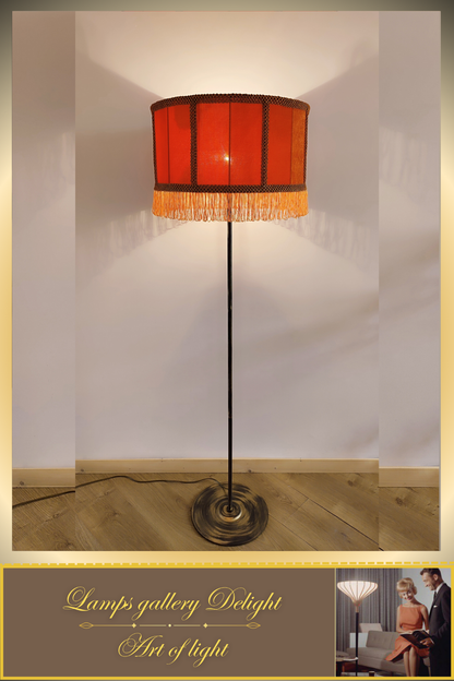 Floor lamp, art deco lamp, orange lamp, fabric shade, Handmade home lamp. 5807