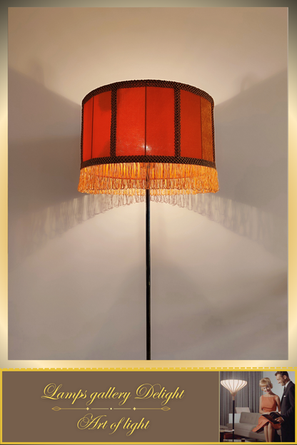 Floor lamp, art deco lamp, orange lamp, fabric shade, Handmade home lamp. 5807