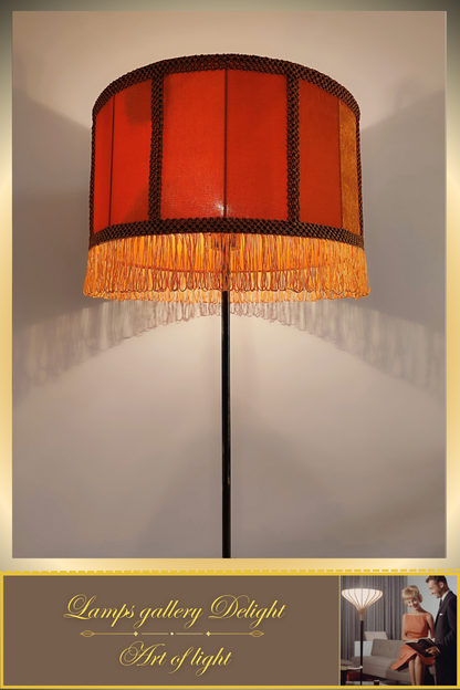 Floor lamp, art deco lamp, orange lamp, fabric shade, Handmade home lamp. 5807