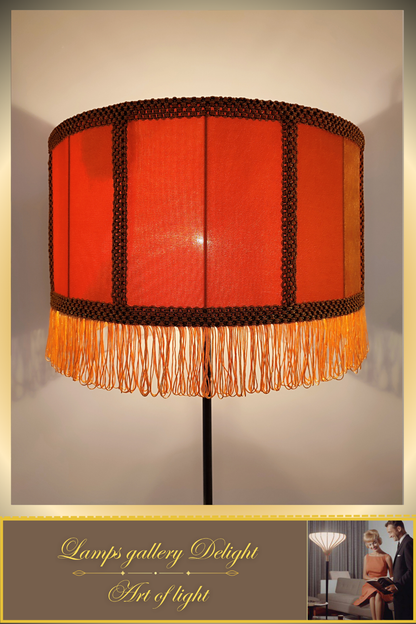 Floor lamp, art deco lamp, orange lamp, fabric shade, Handmade home lamp. 5807