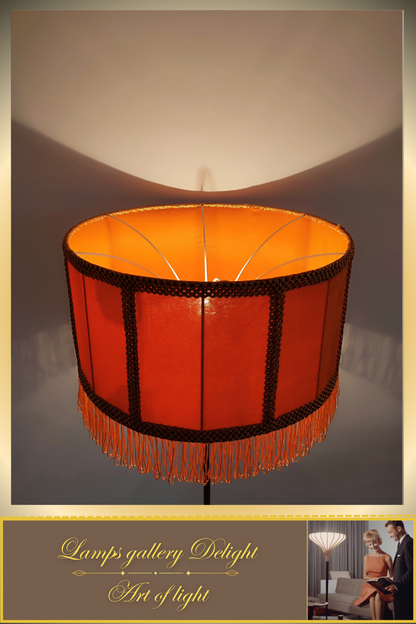 Floor lamp, art deco lamp, orange lamp, fabric shade, Handmade home lamp. 5807