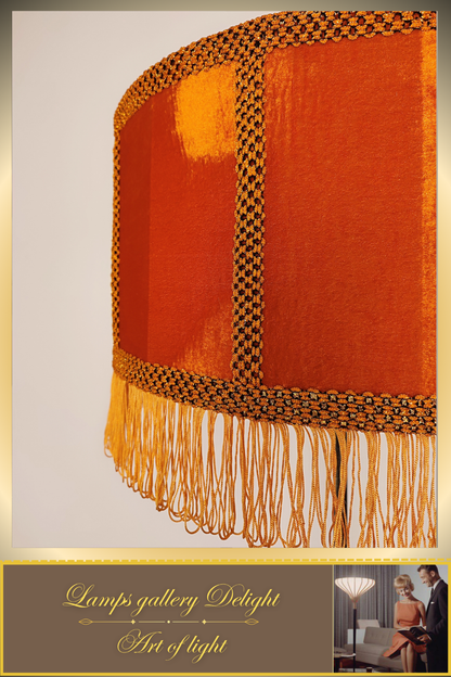 Floor lamp, art deco lamp, orange lamp, fabric shade, Handmade home lamp. 5807