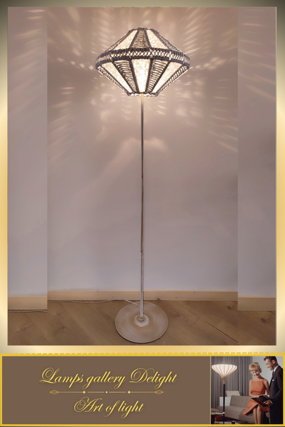 Floor lamp, macrame floor lamp, macrame lamp, wicker lampshade, handmade home lamp. 5101