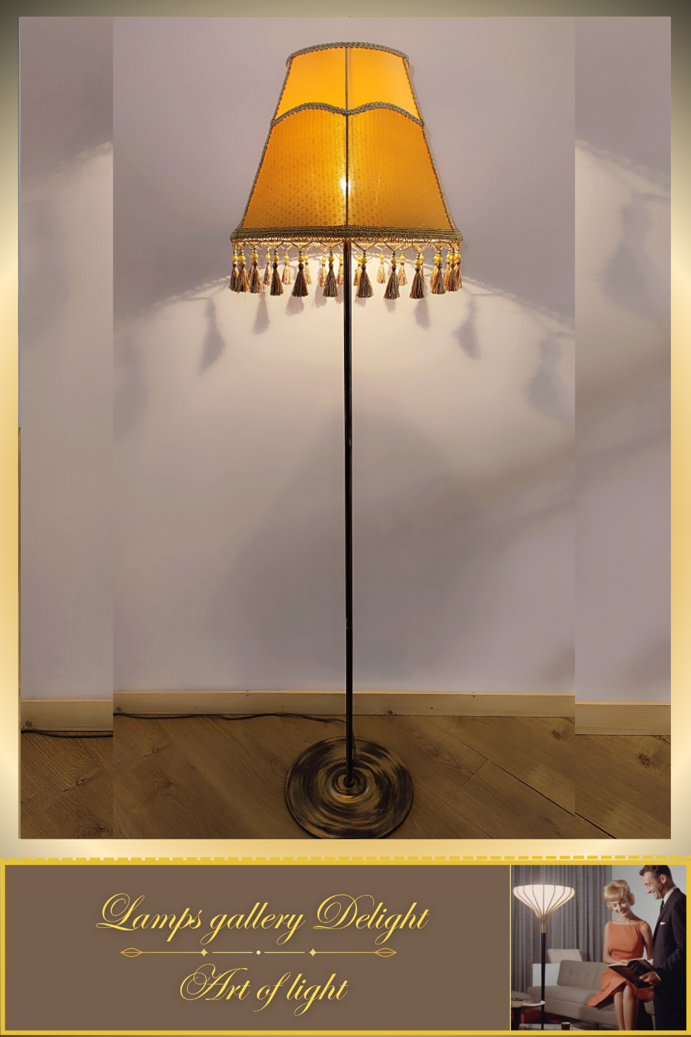 Floor lamp, Vintage Floor Lamp, Victorian floor lamp, fabric shade, handmade! 3603