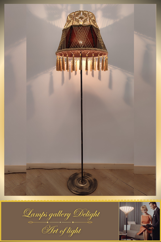 The floor lamp, macrame lamp, Victorian style floor lamp, vintage floor lamp, and macrame lampshade are handmade! 3101