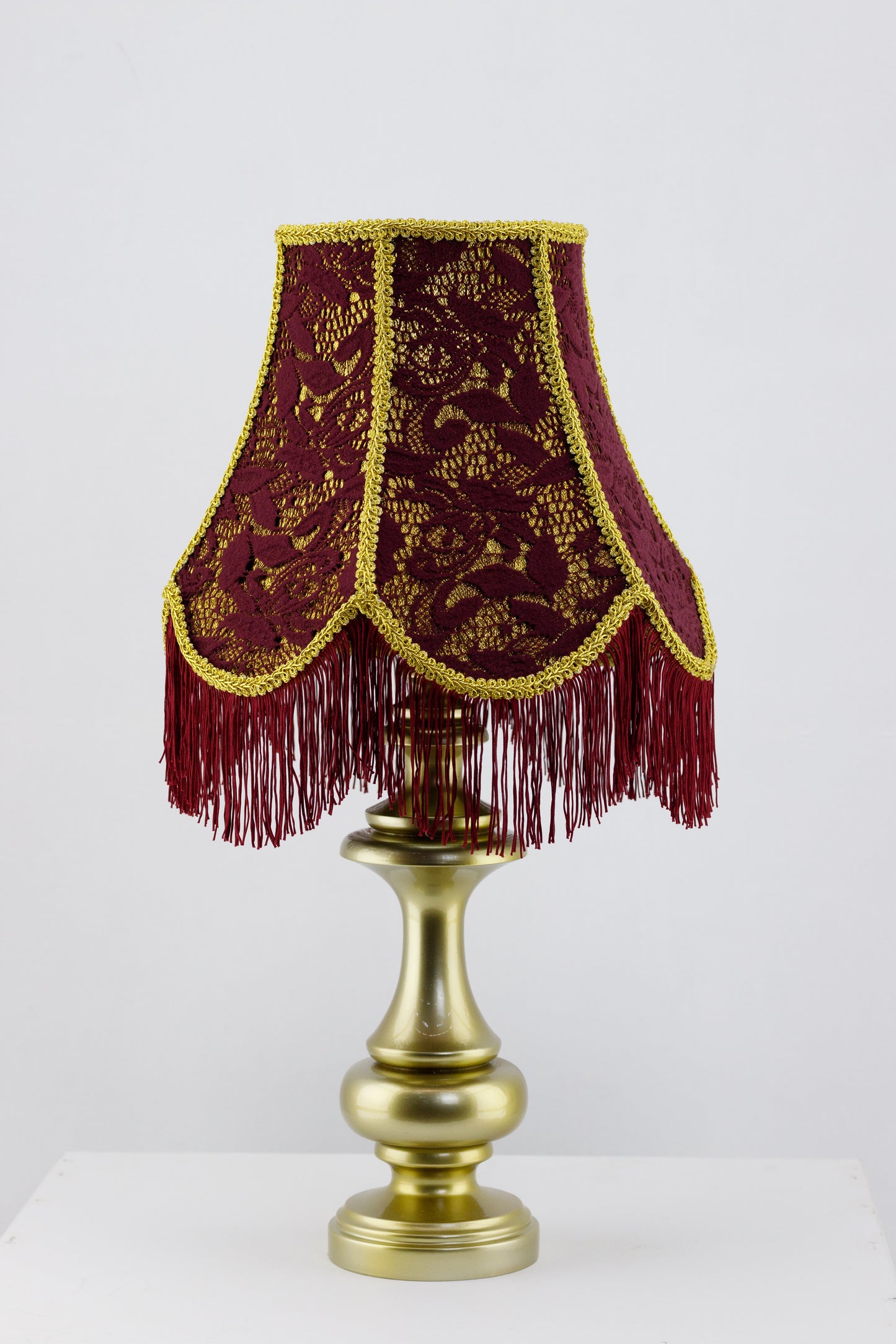 Victorian lampshade in burgundy color with fringe