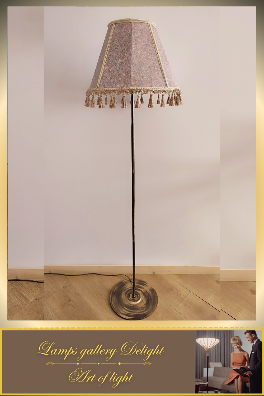 Floor lamp, Victorian style floor lamp, lilac lamp, fabric lampshade, vintage floor lamp, handmade! 7303