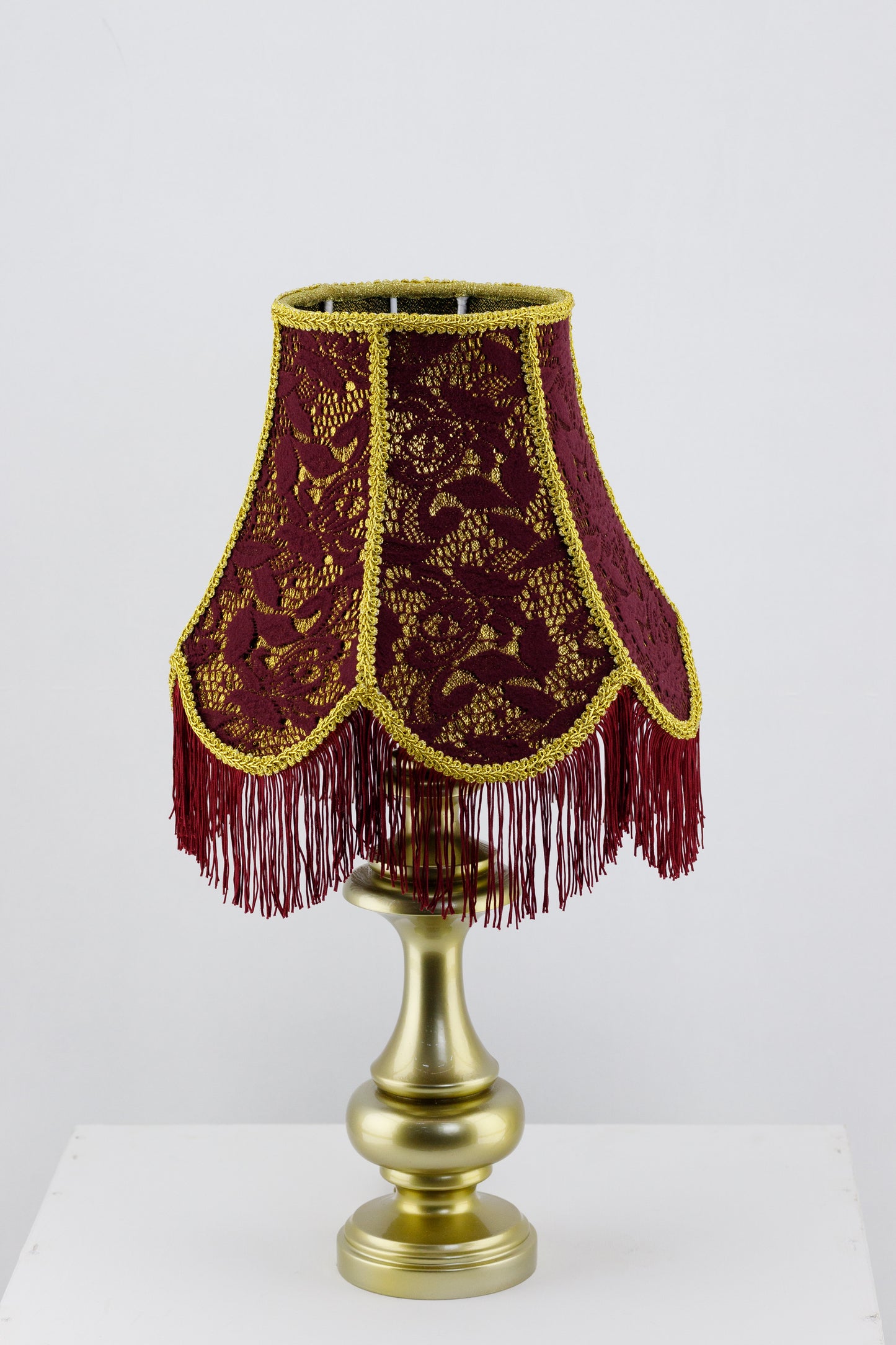 Victorian lampshade in burgundy color with fringe