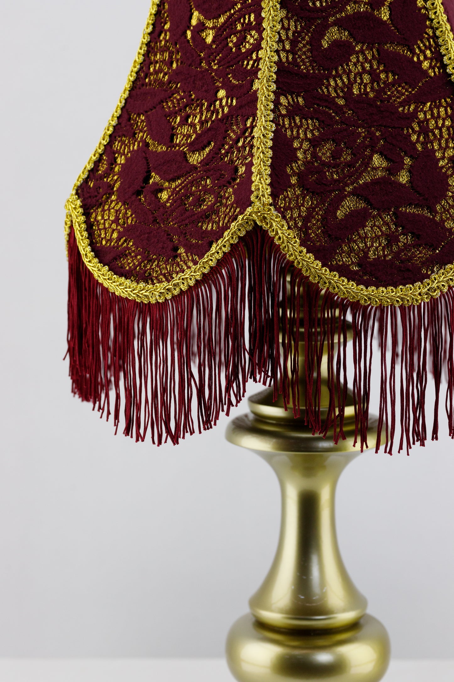 Victorian lampshade in burgundy color with fringe