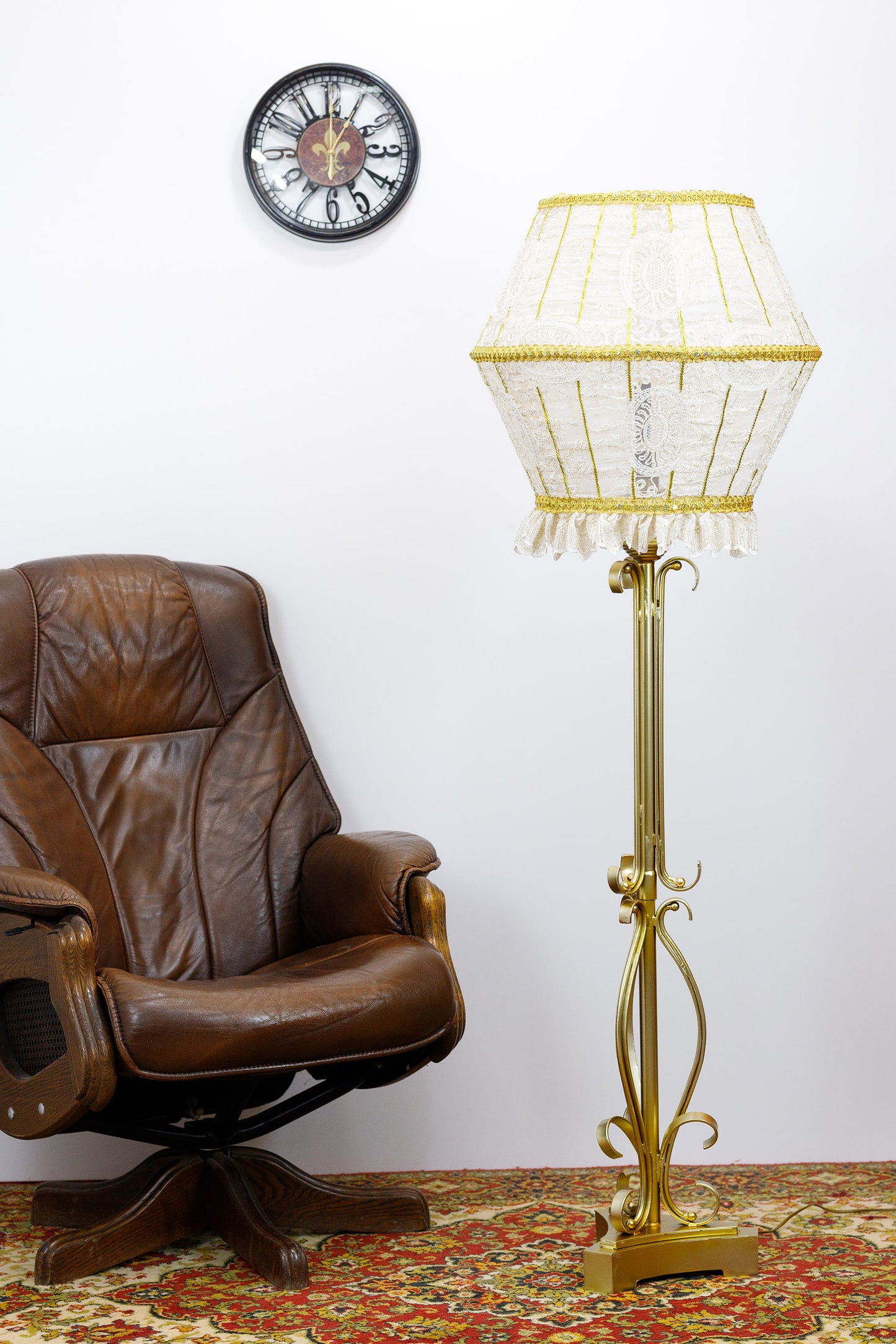 French Fairy Lampshade - Guipure and Tulle with Decorative Gold Ribbon. 0101