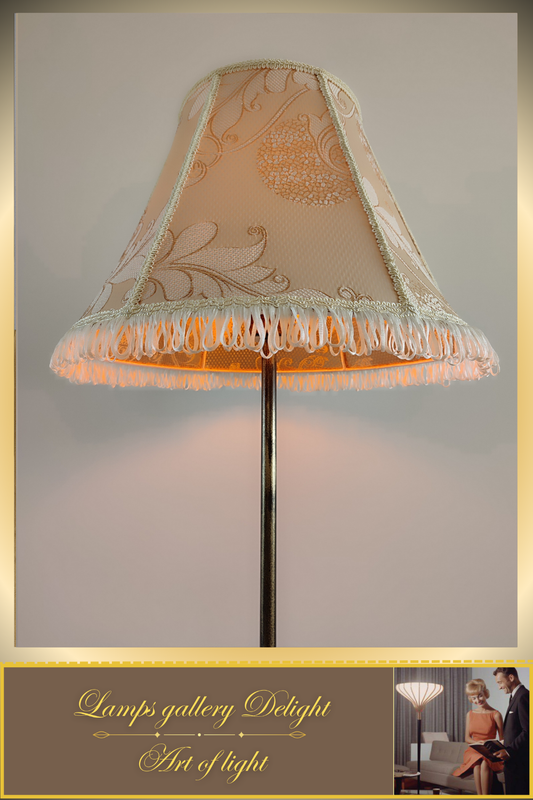 Victorian-style floor lamp with a patterned fabric shade. 3808