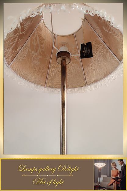 Victorian-style floor lamp with a patterned fabric shade. 3808