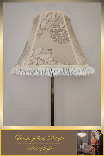 Victorian-style floor lamp with a patterned fabric shade. 3808