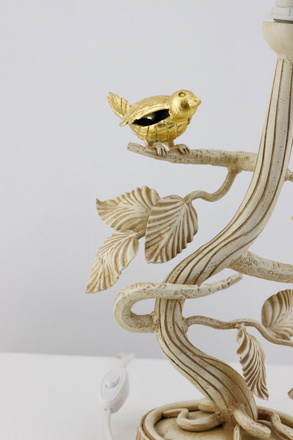 Victorian crochet table lamp with artistic wrought iron base