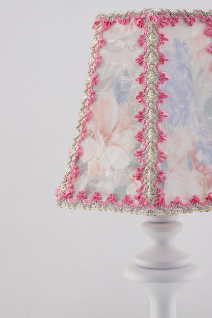 A handmade pink and blue lampshade for bedside lamps. № 7702