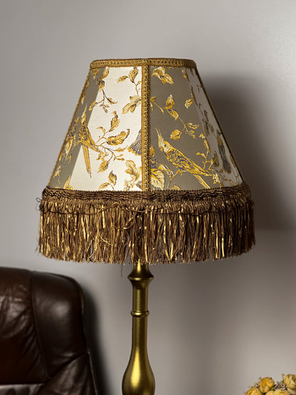 Lampshade. Victorian coffee-colored fabric lampshade with birds.