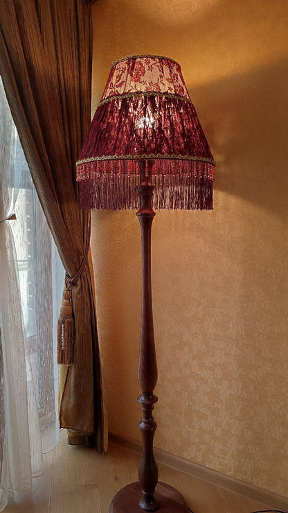 French Country Red Floral Fringe Lampshade. 3105
