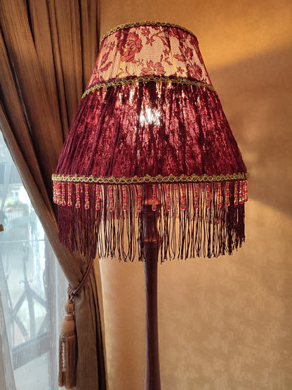French Country Red Floral Fringe Lampshade. 3105