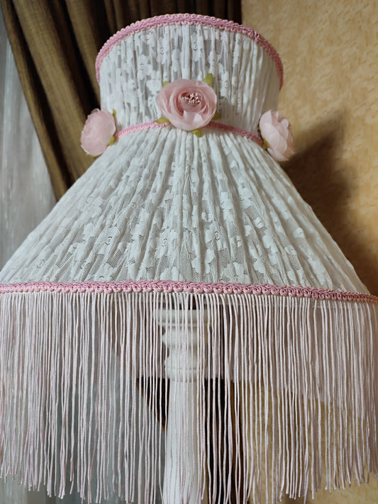 White guipure Victorian lampshade with rose