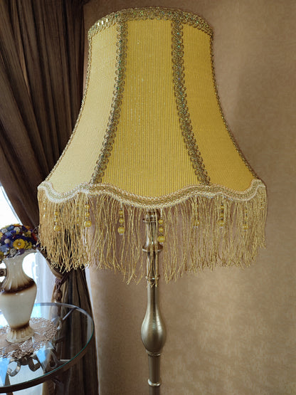 Floor lamp with yellow fabric shade with fringe. 4701 Product to order!