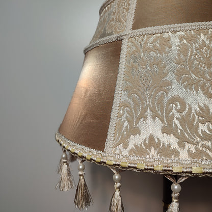 Table lamp, art deco lamp, antique lamp, bronze base with fabric shade, handmade home lamp. 7903