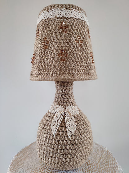 Crochet table lamp with lace accents and amber beads. PRODUCT TO ORDER. 4301