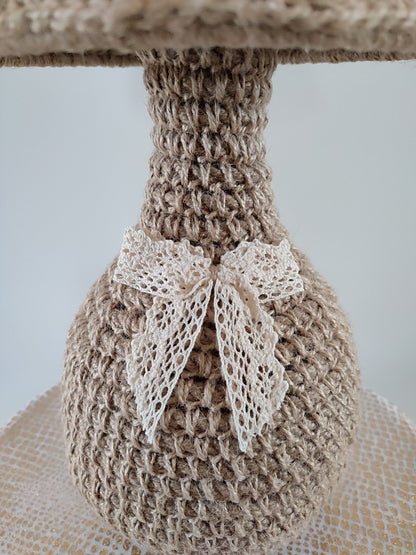 Crochet table lamp with lace accents and amber beads. PRODUCT TO ORDER. 4301