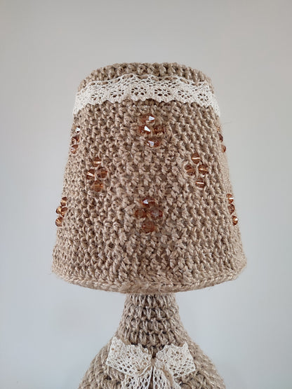 Crochet table lamp with lace accents and amber beads. PRODUCT TO ORDER. 4301