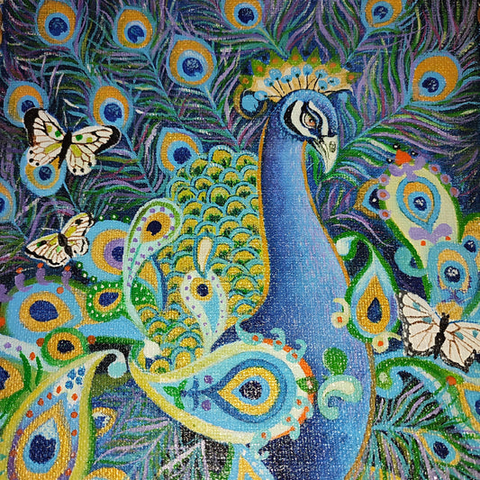 Peacock majesty: a handmade Victorian floor lamp with artistic painting and brass base. 5310