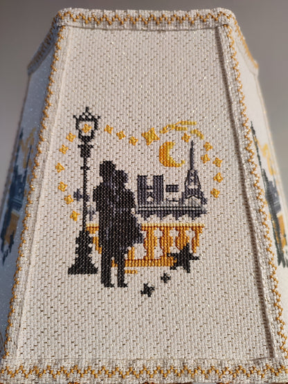 Table lamp. Unique lampshade with embroidery and decor, lacquered wooden base. 4603