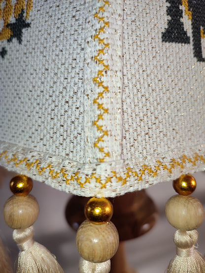 Table lamp. Unique lampshade with embroidery and decor, lacquered wooden base. 4603