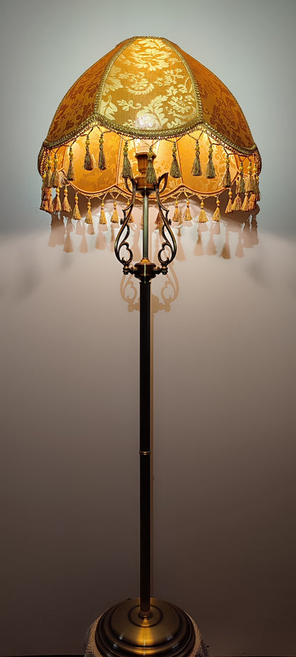 Floor lamp, lamp floor, Victorian Style, fabric lampshade, brass lamp base. 2602м