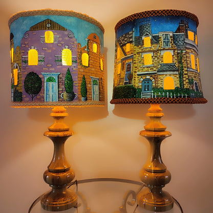 Table lamp with a unique lampshade, art deco style lamp, hand-painted shade. 3503
