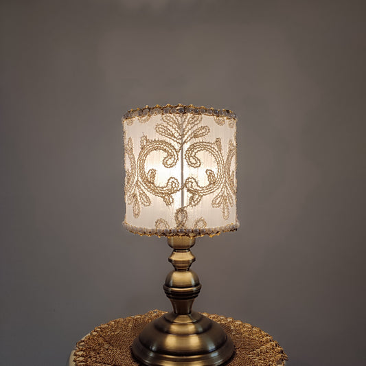 Table lamp, white lamp with embroidery and beads. Bedside table lamp. № 8403